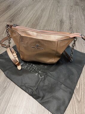 Vince Camuto Rose Gold Metallic Pebbled Leather Chain Strap Crossbody